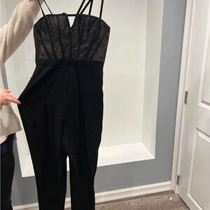 BCBGMaxAzria Black Lace Detail Jumpsuit
